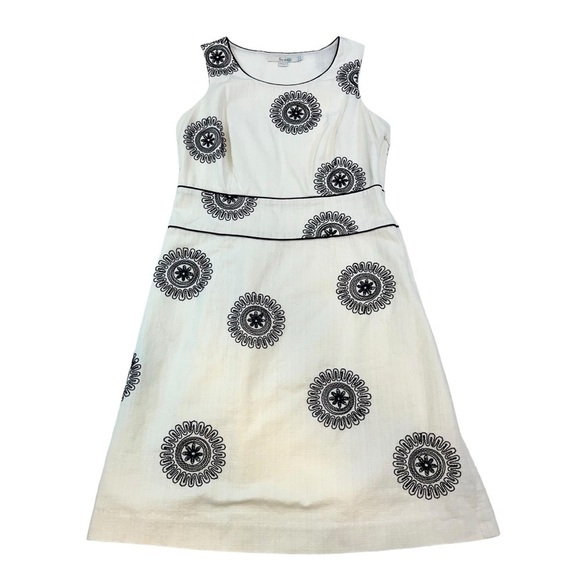 BODEN Black White Sheath Dress Sleeveless Sz US 6R Embroidered Designs Cotton - Picture 3 of 11